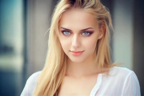 Premium Ai Image A Woman With Blonde Hair And A Blue Eyeshadow