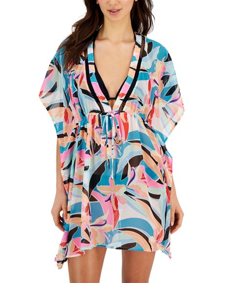 Miken Womens Floral Print Cover Up Kimono Dress Womens Swimsuit