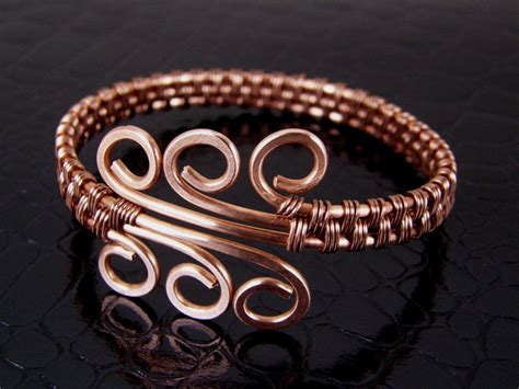 Wire Wrapped Copper Spiral Wire Weave Bracelet Or Bangle 3900 Via