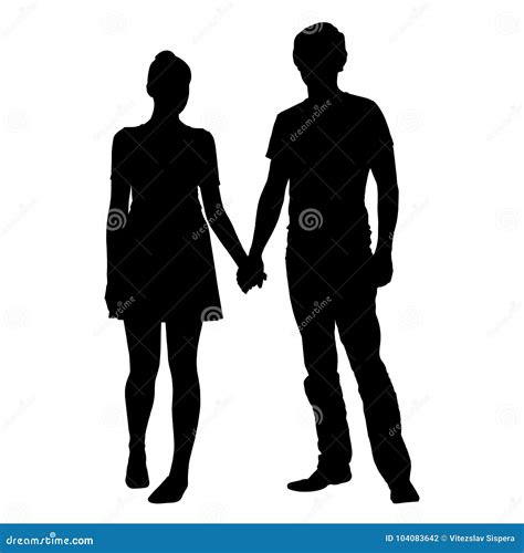 Realistic Silhouette Of Young Man And Woman Holding Hands Stock Vector