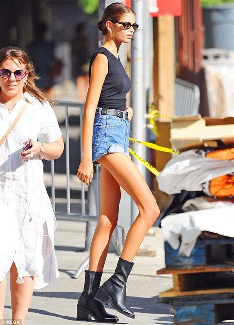 Kaia Gerber Dons Denim Shorts And A Black Crop Top While Out In Nyc Model Figure Earlier In