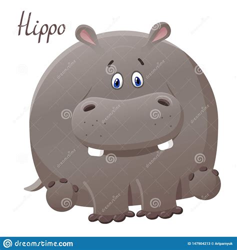 Funny Hoppo Hippopotamus Vector Greeting Card With Cute Fat Cartoon