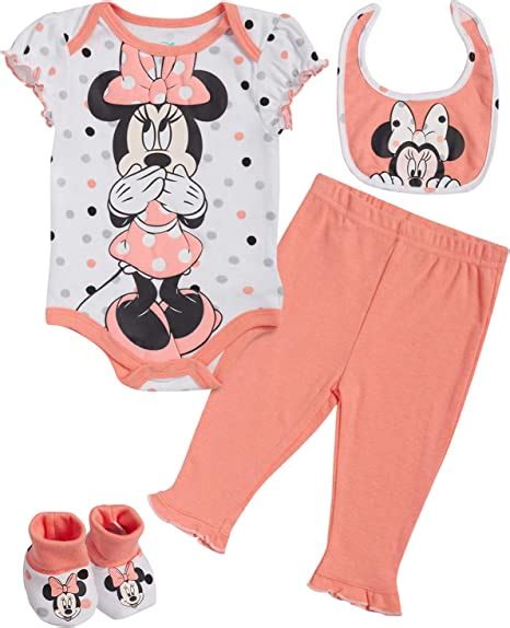 Disney Minnie Mouse Newborn Baby Girls 4 Piece Bodysuit Pant Set Size