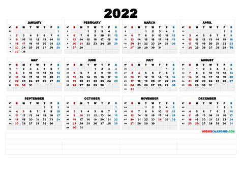 Printable 2022 Calendar By Year Premium Templates