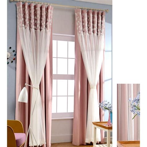 Pretty pink curtains bedroom ideas… pretty pink curtains bedroom ideas… pop of color maybe other than pink? Romantic Pink Blackout Fabric And White Lace Curtain ...