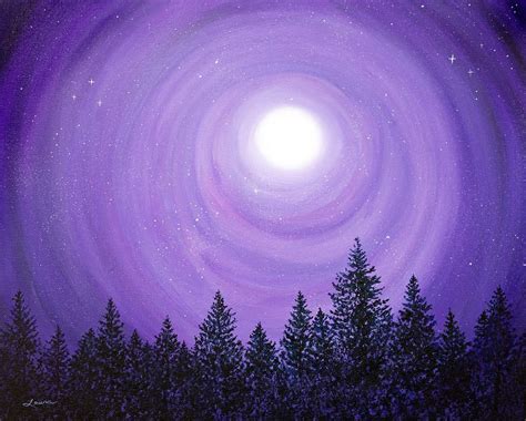 Moon Painting Pine Trees In Purple Moonlight By Laura Iverson