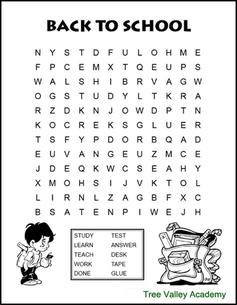 Back To School Word Search Printable