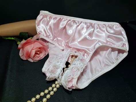bridal pink french quality s satin panties with open etsy uk