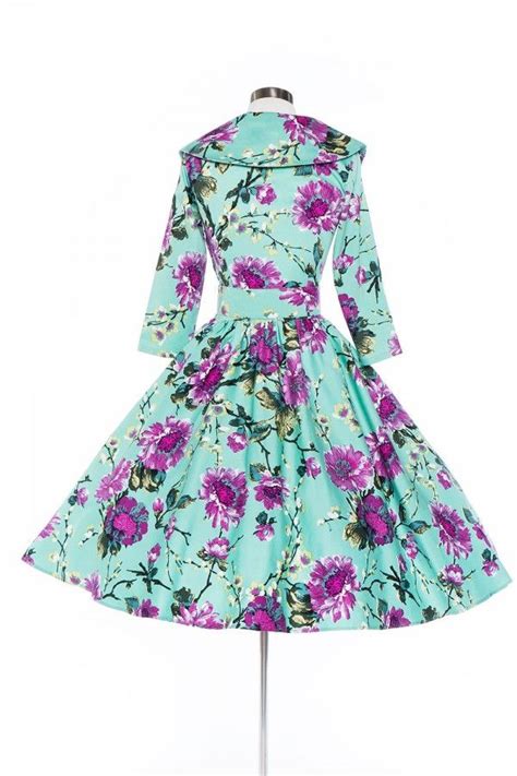 Pinup Couture Birdie Dress In Mint And Gray Floral Pinup Couture