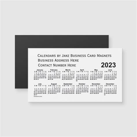 2023 White Calendar By Janz Business Card Magnet Zazzle