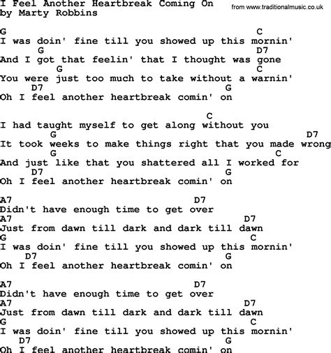 I Feel Another Heartbreak Coming On By Marty Robbins Lyrics And Chords