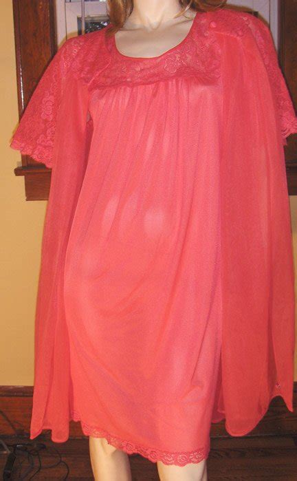 Vintage 60s Babydoll Nightgown Double Nylon Peignoir Robe Set Lorraine
