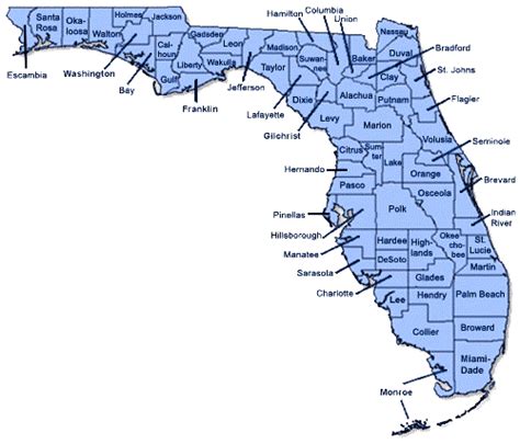 Counties Map Of Florida