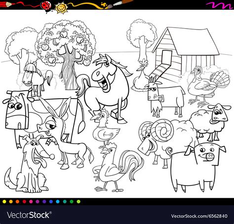 Cartoon Farm Animals Coloring Book Royalty Free Vector Image