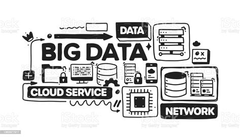 Big Data Object And Elements Vector Doodle Illustration Collection Hand