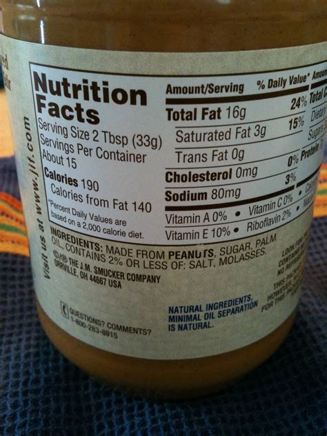 Natural Jif Nutrition Facts Nutrition Ftempo