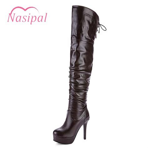 nasipal sexy thigh high boots platform footwear pleated super high heels shoes woman winter