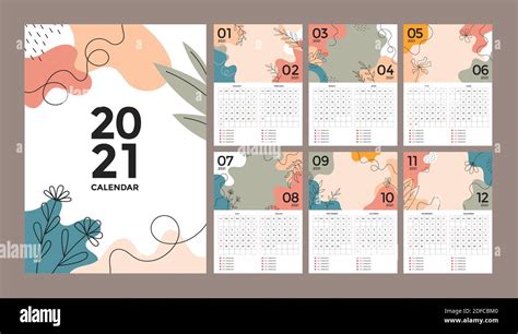 Conjunto De Diseño De Calendario Creativo Abstracto De 2021 Años Colección De Plantillas
