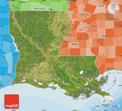 Satellite Map Of Louisiana Political Shades Outside