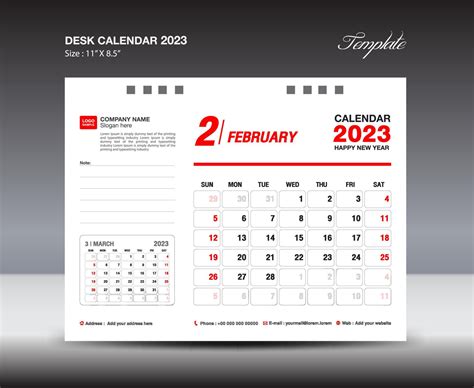 February 2023 Template Desk Calendar 2023 Year Template Wall Calendar