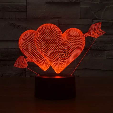 beautiful rgb love heart shape 3d cupid s arrow night light bedroom table lamp for couples