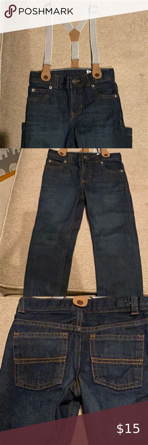 Nwot 2t Dark Wash Jeans With Suspenders In 2020 Suspender Jeans Dark