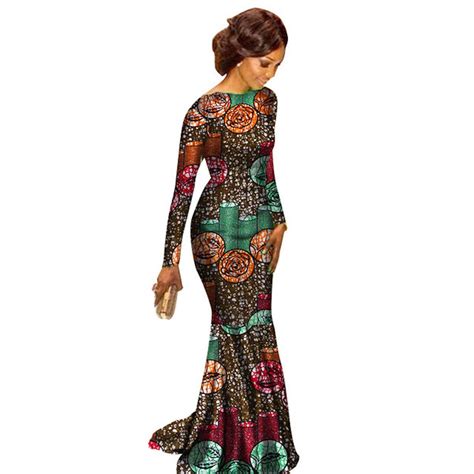 African Clothing Ankara Dashiki Kanga Long Sleeve Dress For Women