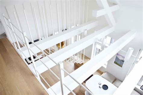 Scandinavian Loft Apartment With White Steel Floating Staircase