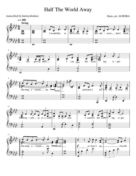 And then i wonder if time might wait. Half The World Away - AURORA (Piano Solo) Sheet music for ...