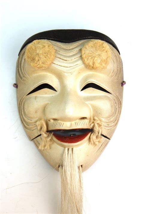 Japanese Meiji Noh Lacquered Wood Mask Of Okina The Happy Old Man By Ko