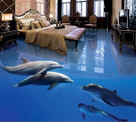 Large Murals Flooring Marine Dolphins 3d Wallpaper Flooring Waterproof