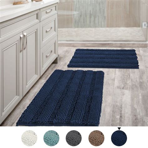 Navy Blue Bathroom Rugs Slip Resistant Extra Absorbent Soft And Fluffy