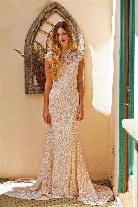 Simple Elegant Lace Wedding Dress W Cap Sleeve Sweetheart Low Back