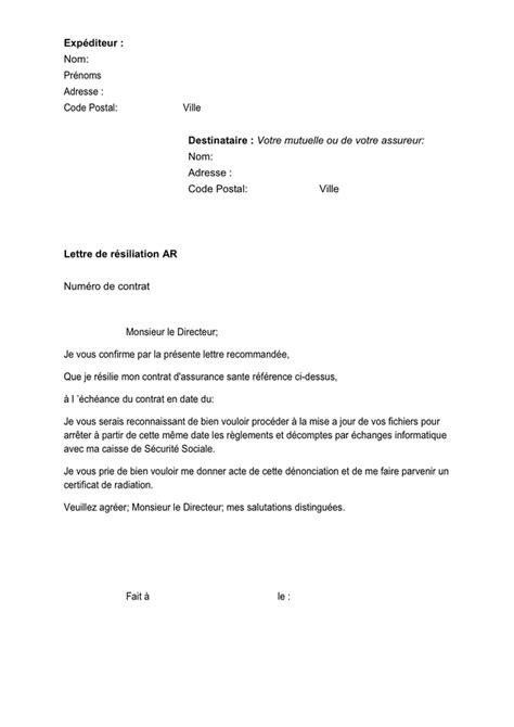 Lettre de résiliation DOC PDF page 1 sur 1