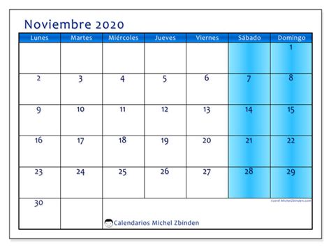 Calendario Noviembre 2020 58ld Michel Zbinden Es