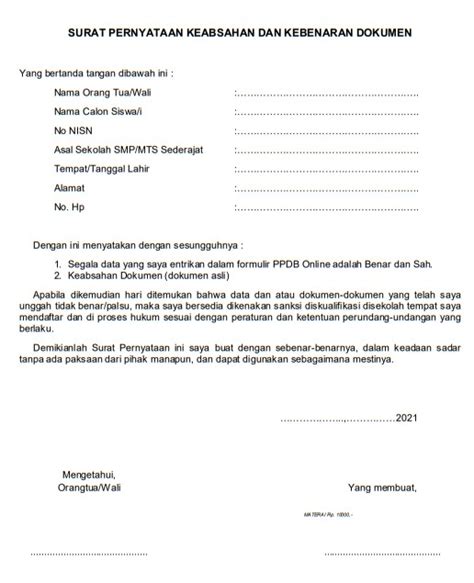 Contoh Surat Pernyataan Kebenaran Dokumen Syarat Ppdb Jateng Hot Sex Picture