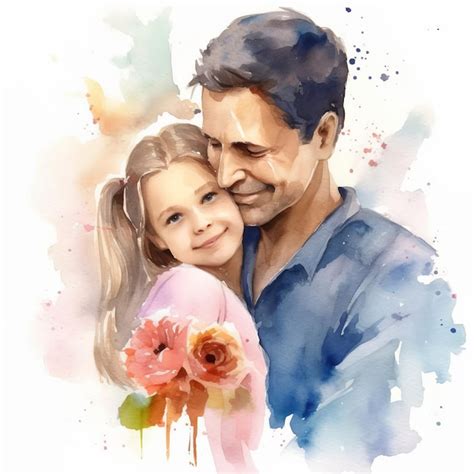 Premium Photo Father And Daughter Happy Fathers Day Watercolor