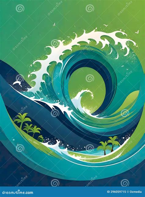 Abstract Ocean Design In Cool Blue And Green Stock Illustration