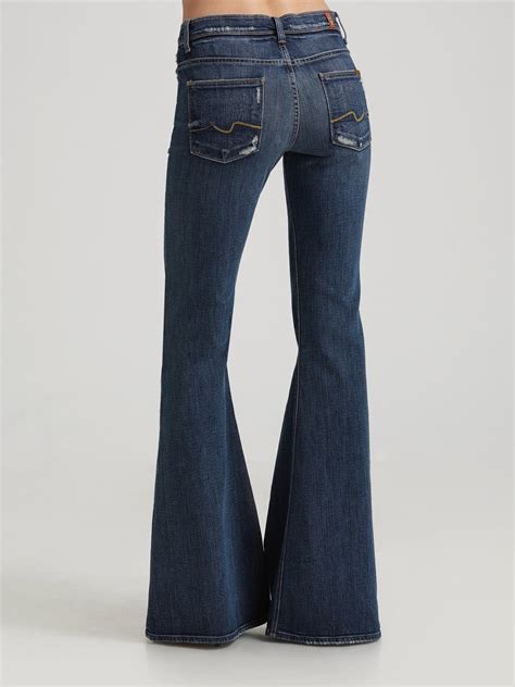 Lyst 7 For All Mankind Organic Stretch Bell Bottom Jeans In Blue