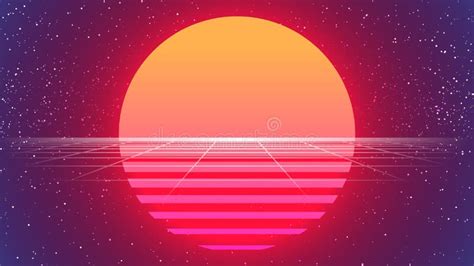 80s Sun Background Retro Future Sunset Banner Big Neon Sun Synthwave