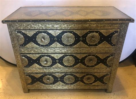 Brass And Ebony Hollywood Regency Style Moroccan Commodes Chests