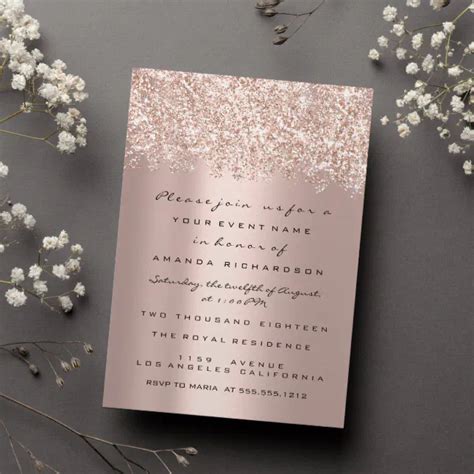 Spark Glitter Confett Rose Gold Bridal Sweet 16th Invitation Zazzle