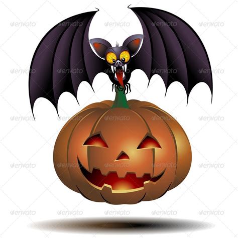 Halloween Bat Cartoon And Pumpkin By Bluedarkat Graphicriver