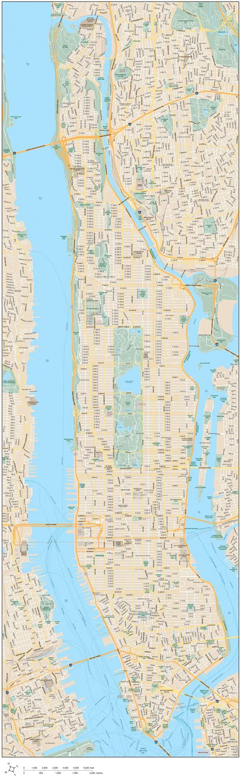 Manhattan Island Detail Map In Adobe Illustrator Vector Format