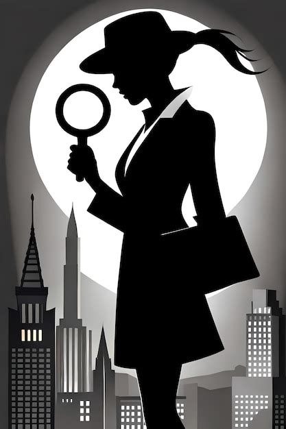 Premium Ai Image Female Detective Silhouette With Magnifying Glass