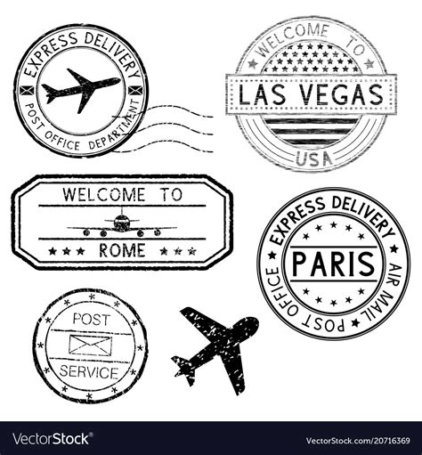 Postmarks And Travel Stamps Plane Symbol Vector Image