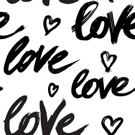 Vector Hand Painted Seamless Pattern With Ink Love Lettering Abstract