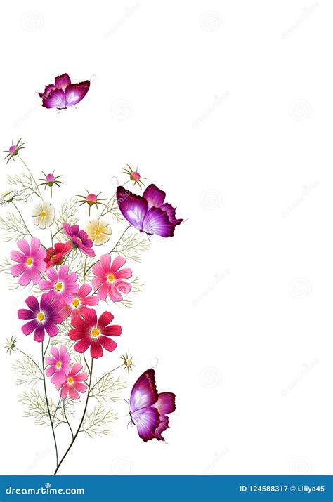 Flower And Butterflies Decorationborder Stock Illustration