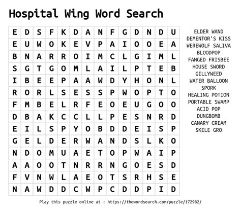 Hospital Wing Word Search Word Search