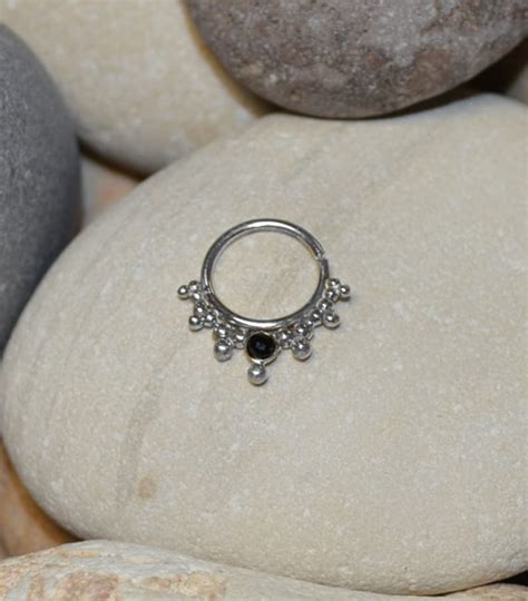 silver septum ring 2mm onyx nose ring septum jewelry 20g etsy